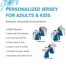 Load image into Gallery viewer, Custom number&amp;name MX dirt bike racing jersey blue white UPF30+ youth adult Xtreme motorcycle shirt PDT172