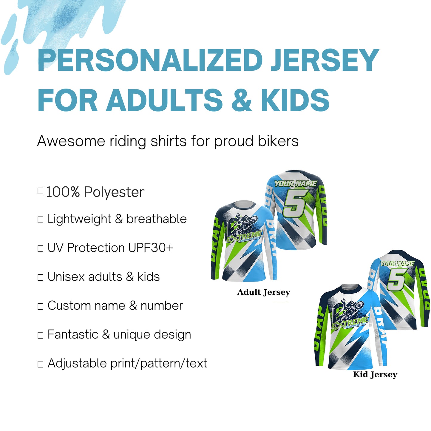 Extreme Motocross Jersey Personalized UPF30+ Brap Kid Adult Dirt Bike MX Racing Long Sleeves NMS1119
