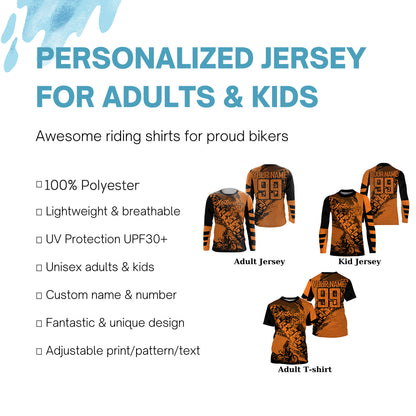 Kids Men custom orange dirt bike jersey Motocross MX racing UPF30+ motorcycle off-road shirt  PDT158