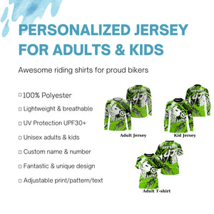 Personalized green Motocross jersey dirt bike kids boy girl racing extreme UPF30+ motorcycle shirt PDT206