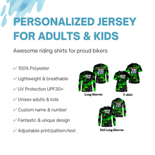 Load image into Gallery viewer, Personalized Motocross Jersey UPF30+, Motorcycle Green Dirt Bike Racing Shirt Off-Road Riders Racewear| NMS427