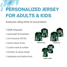 Load image into Gallery viewer, Personalized men women kid Motocross jersey green UV extreme dirt bike off-road motorcycle shirt PDT406