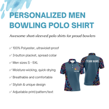 Load image into Gallery viewer, Personalized Men Polo Bowling Shirt, Bowling Balls Pins Pattern Bowlers Team Jersey NBP25