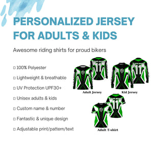 Adult&kid custom Motocross green jersey MX off-road UPF30+ racing dirt bike shirt motorcycle PDT327