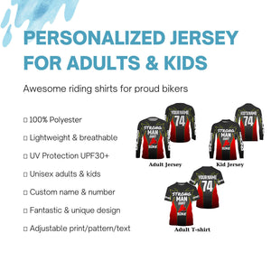 Red custom motocross jersey men women kid UPF30+ Strong Man Dirt Bike off-road shirt motorcycle PDT282