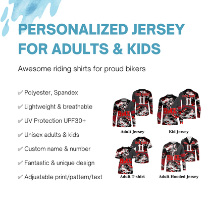 Personalized Red BMX jersey for adult kid UPF30+ riding shirt Off-road cycling gear bicycle clothes| SLC82