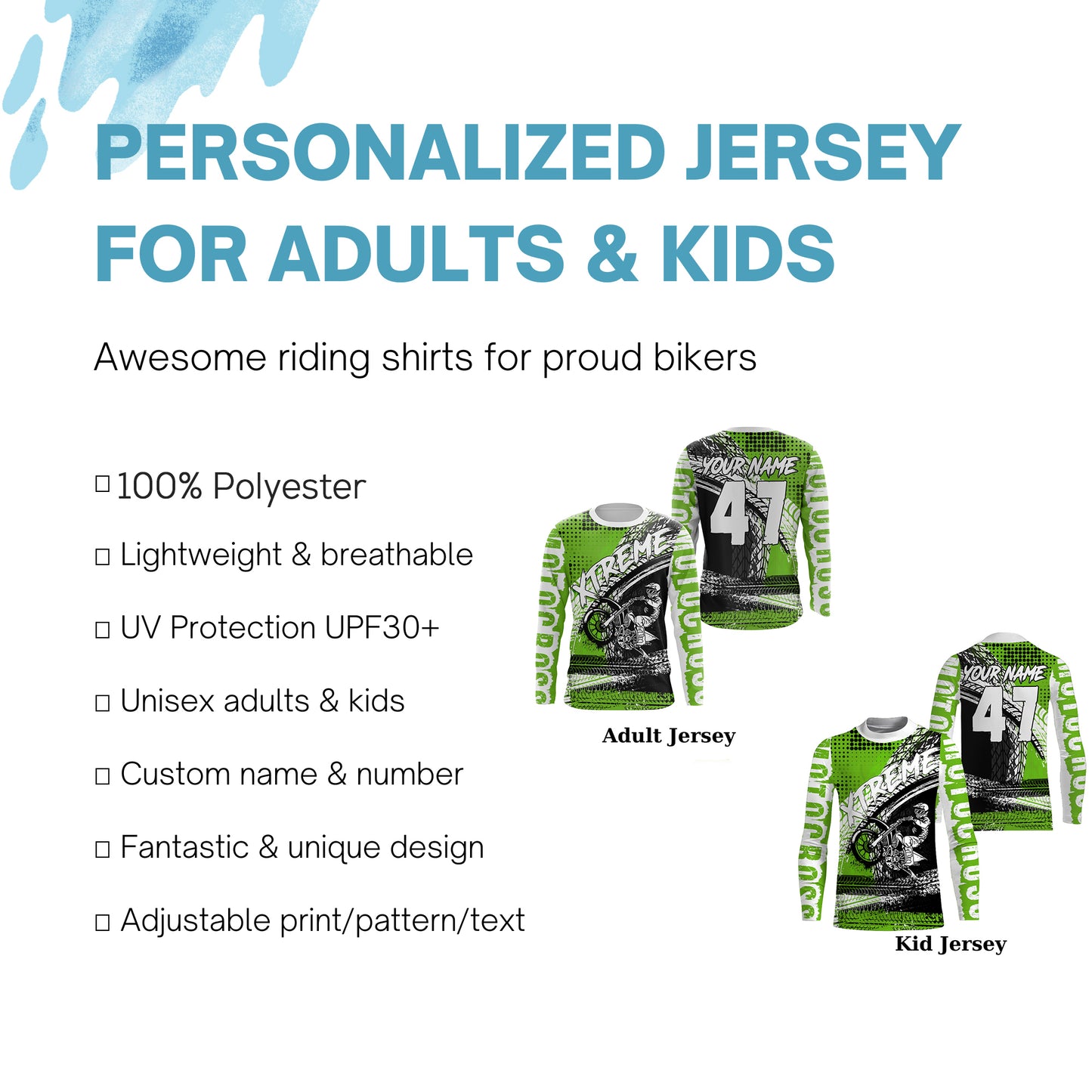 Green MX Jersey Personalized UPF30+ Extreme Dirt Bike Shirt Kid Men Women Off-Road Motorcycle PDT452