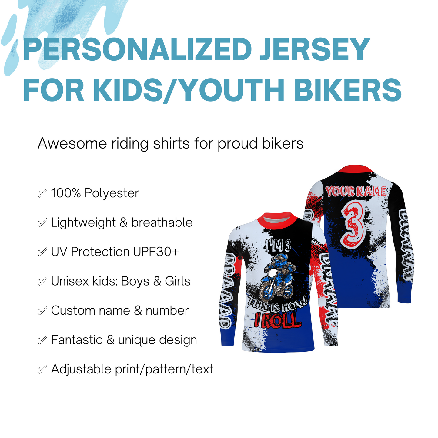 Kids custom motocross jersey UPF30+ This Is How I Roll dirt bike boys girls MX racing long sleeves NMS1070