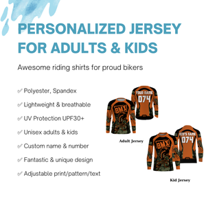 Personalized Orange BMX racing jersey UPF30+ kid adult camo bike shirt enduro cycling gear| SLC53