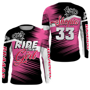 Ride Like A Girl Motocross Jersey Personalized UPF30+ Pink Dirt Bike Riding Shirt Women Girls NMS528