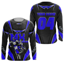 Load image into Gallery viewer, Customized name&amp;number MX riding jersey blue kids men women Motocross racing UV off-road motorcycle PDT154