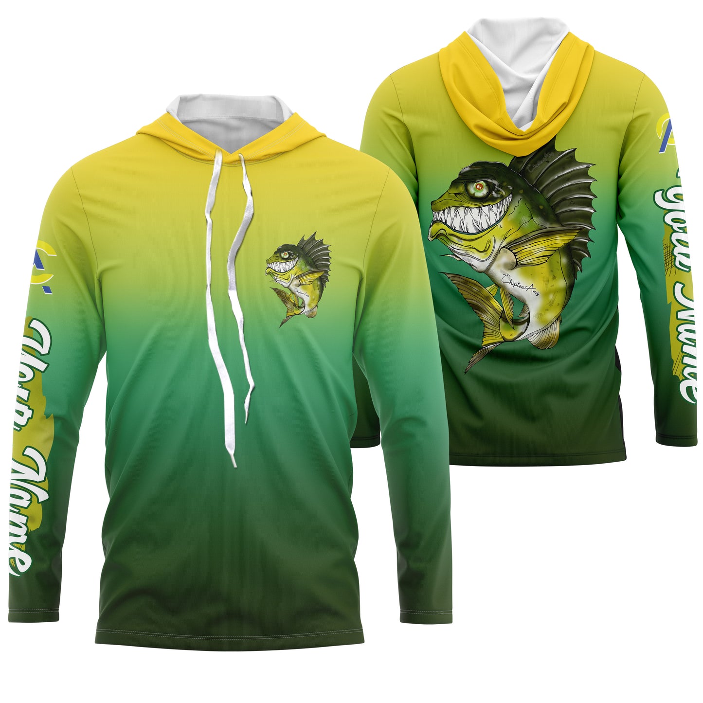 Largemouth Bass fishing custom name with angry bass ChipteeAmz's art UV protection shirts AT001