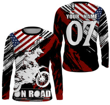 Load image into Gallery viewer, American flag personalized UPF30+ Motocross jersey MX racing biker extreme motorcycle shirt PDT13