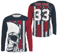 Load image into Gallery viewer, Patriotic Personalized Skull Jersey UPF30+ Motocross Biker Shirt, Motorcycle Off-Road Racing| NMS265