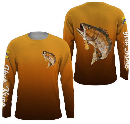 Redfish fishing custom name with Redfish drinking beer ChipteeAmz's art UV protection shirts AT013