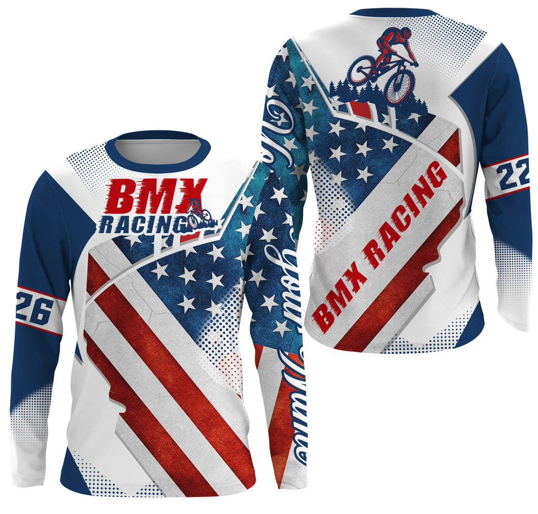 Patriotic adult kid BMX jersey USA bicycle motocross cycling tops UPF30+ American BMX riding shirt| SLC24