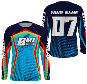 Custom Blue BMX racing jersey UPF30+ Adult kid bike shirt extreme cycling bicycle motocross gear| SLC58