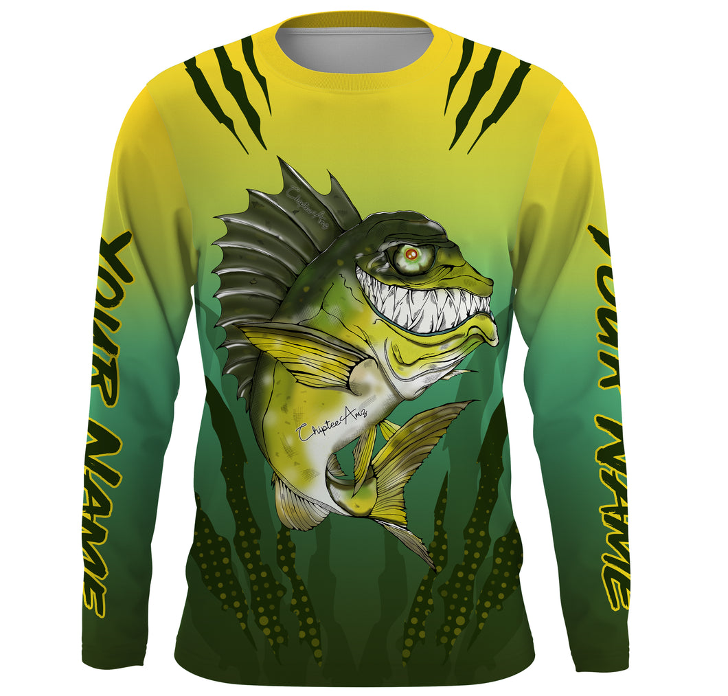 Largemouth Bass fishing custom name with angry bass ChipteeAmz's art UV protection shirts AT023