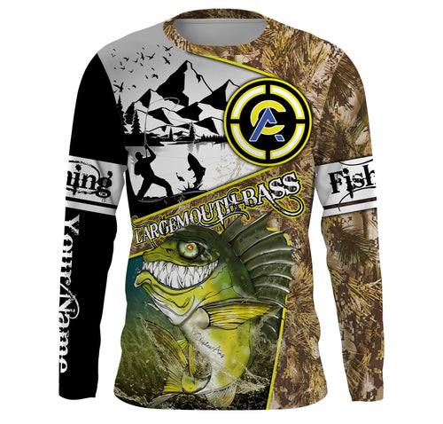 Largemouth Bass fishing camo custom name with funny Bass angry ChipteeAmz's art UV protection shirts AT017