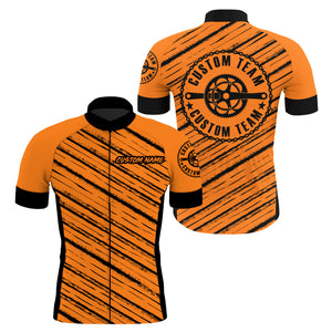 Orange Men cycling jersey Custom name cycle gear with 3 pockets Anti-UV full zip MTB BMX racewear| SLC119