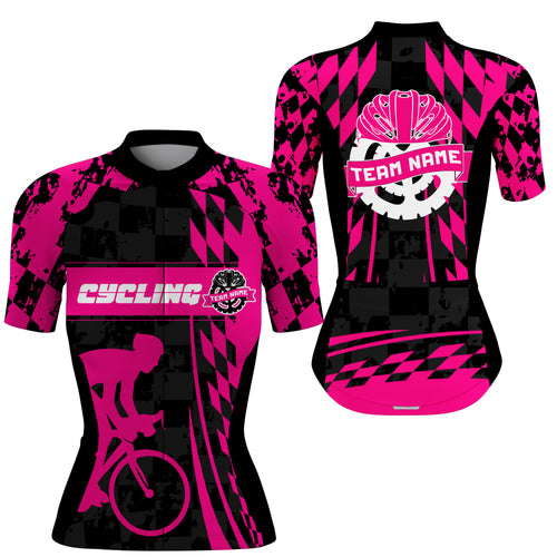 Personalized Pink women cycling jersey Biking team athletes tops UPF50+ road gear with 3 pockets| SLC62