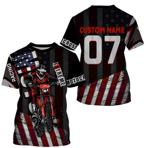 Personalized Motocross Jersey UPF30+, American Flag Dirt Bike Racing Shirt, Off-Road Rider Racewear| NMS400