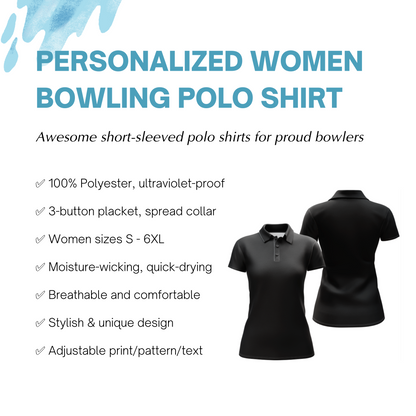 Custom Bowling Polo Shirt for Women Blue Bowling Jersey With Name Ladies Bowling Team League Shirt BDT87