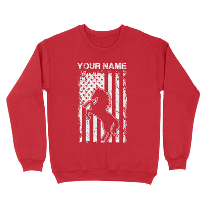 Personalized Horse American Flag, USA, Patriotic Cowgirl Equestrian shirts D02 NQS2773  - Standard Crew Neck Sweatshirt