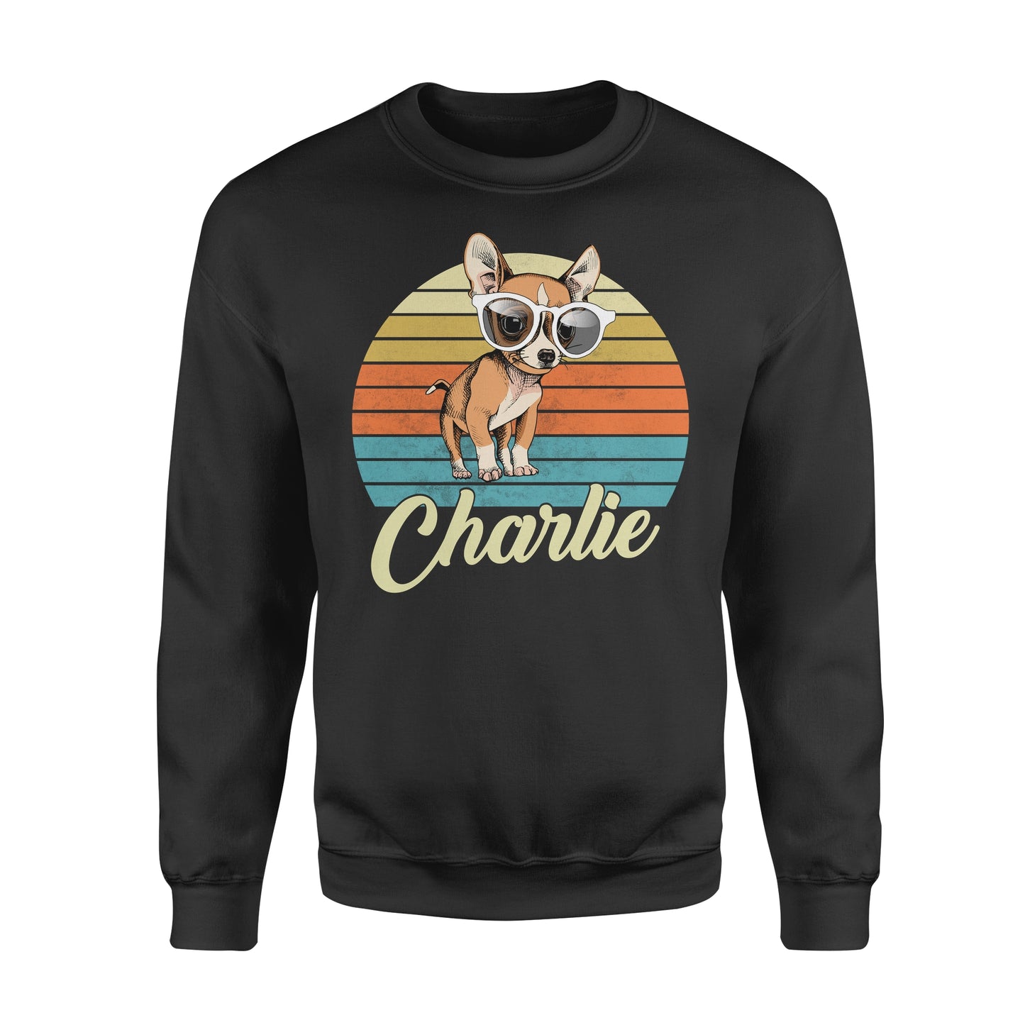 Custom name awesome Chihuahua 1970s vintage retro personalized gift - Standard Crew Neck Sweatshirt