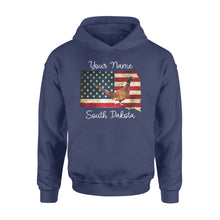 Load image into Gallery viewer, Pheasant hunting shirt South Dakota American Flag bird hunter custom name Hoodie - FSD1162 D06