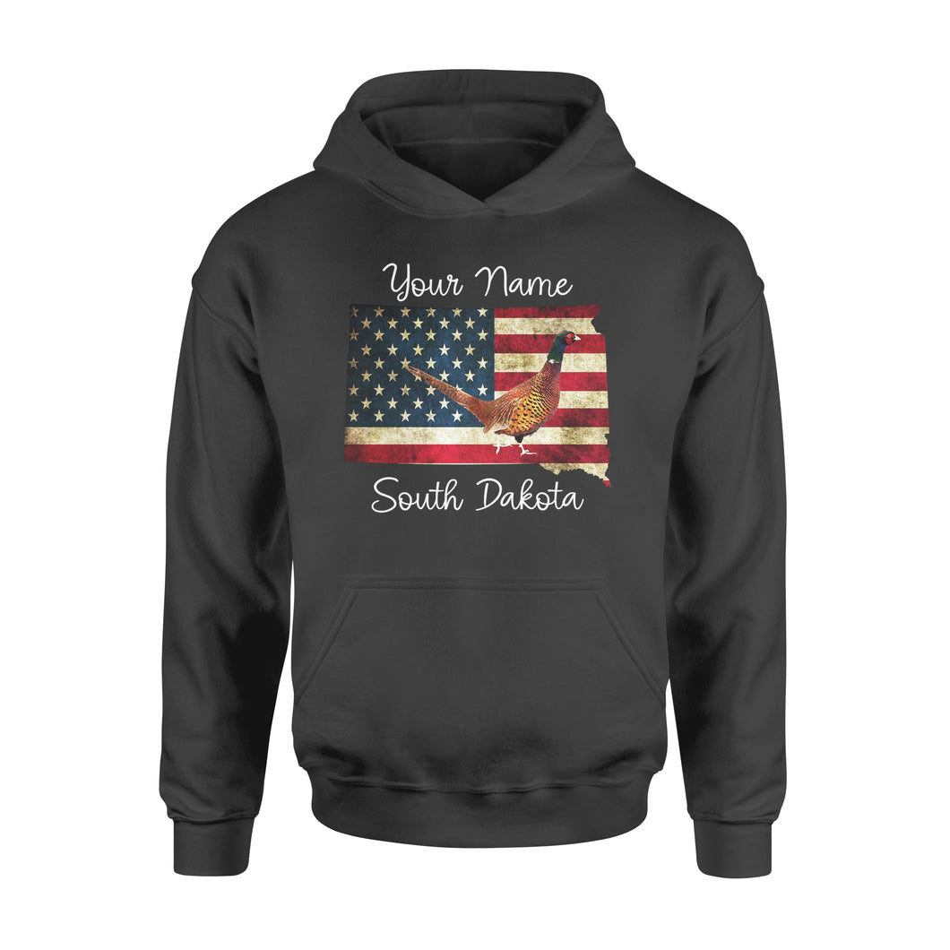 Pheasant hunting shirt South Dakota American Flag bird hunter custom name Hoodie - FSD1162 D06