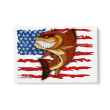 Load image into Gallery viewer, Redfish fishing art with American flag ChipteeAmz&#39;s fish art canvas AT006