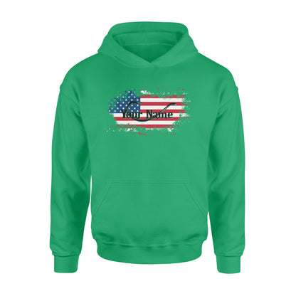 Custom name American Flag Fish Hook fishing Hoodie, personalized fishing apparel gift for Fishing lovers- NQS1198