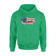 Load image into Gallery viewer, Custom name American Flag Fish Hook fishing Hoodie, personalized fishing apparel gift for Fishing lovers- NQS1198
