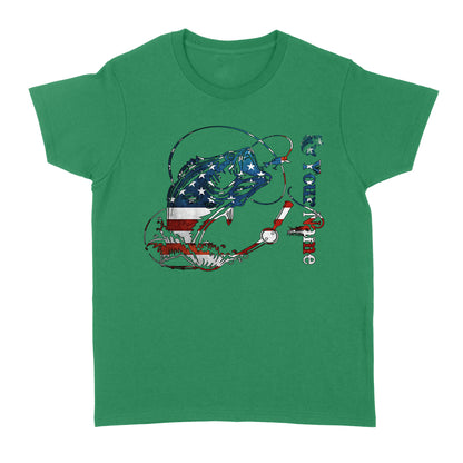 US Bass Fishing American Flag Custom name Women's T-shirt D02 NQS1248