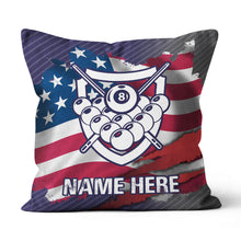 Load image into Gallery viewer, Personalized US Flag Billiards 8 Ball Throw Pillow Custom Billiard Gifts VHM0919