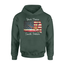 Load image into Gallery viewer, Pheasant hunting shirt South Dakota American Flag bird hunter custom name Hoodie - FSD1162 D06