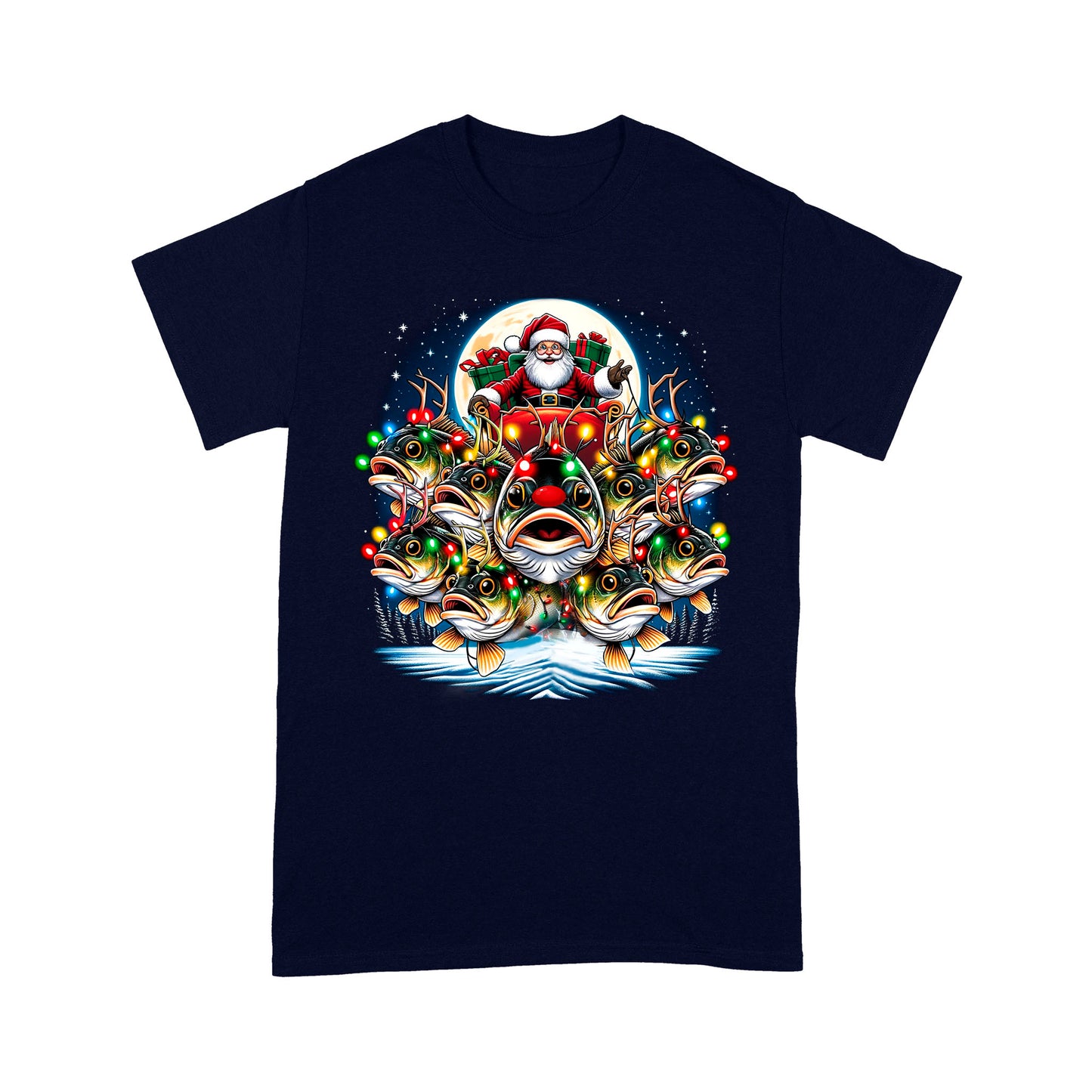 T-Shirt - Nine Bass fish as Santa's Reindeer
