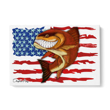 Load image into Gallery viewer, Redfish fishing art with American flag ChipteeAmz&#39;s fish art canvas AT006