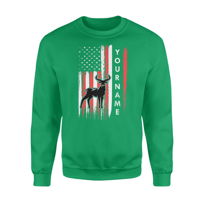 American flag deer hunting custom name shirt, personalized deer hunting apparel Crew Neck Sweatshirt- NQS1206
